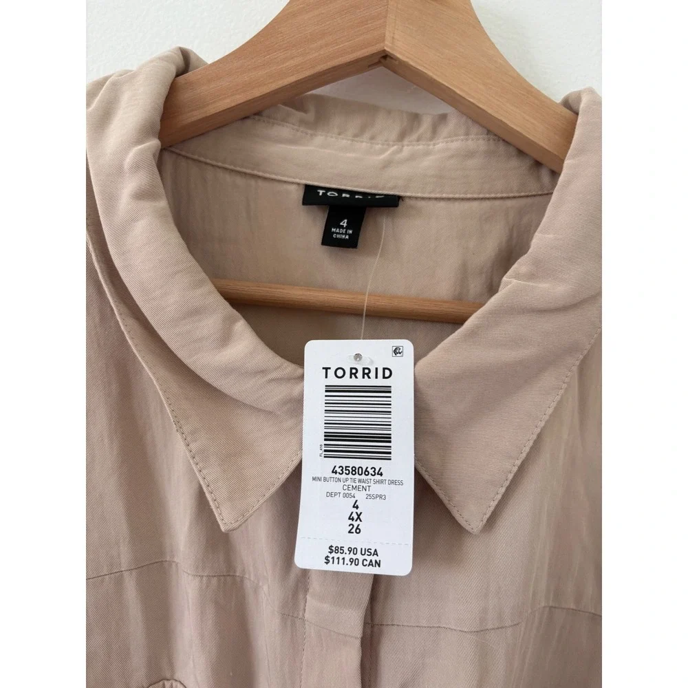 New Torrid Tan Mini Waist-Tie Shirt Dress – Size 4X - Picture 6 of 7